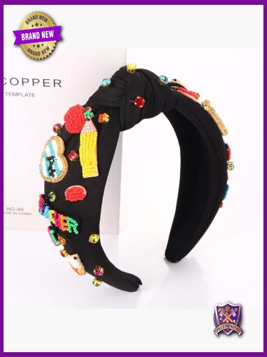 Teacher Appreciation Knotted Headband with Crystal Pearl Pencil Charms main image 5